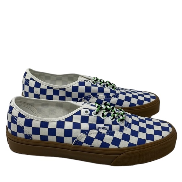 VANS Authentic Shoe Women Check Sneaker Skate Low Canvas Blue White VN0009PVY6Z - Picture 1 of 10